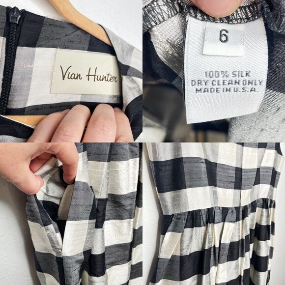 Vian Hunter Buffalo Plaid Retro Silk Sleeveless Pleated Fit and Flare Dress 6 - Picture 12 of 13